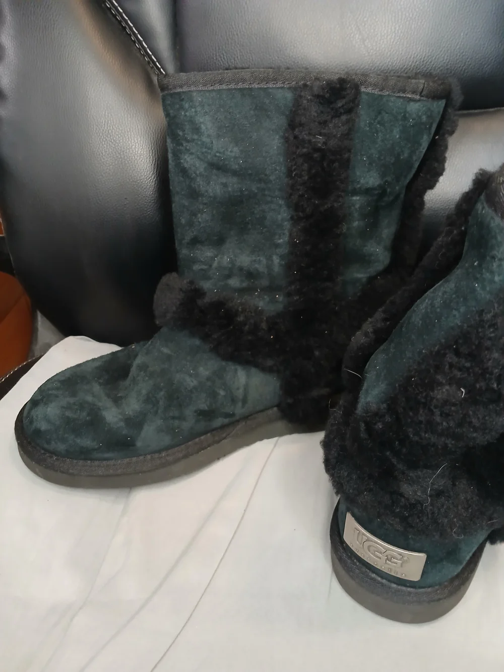 UGG Women's Black Suede Shearling Mid-Calf Booties